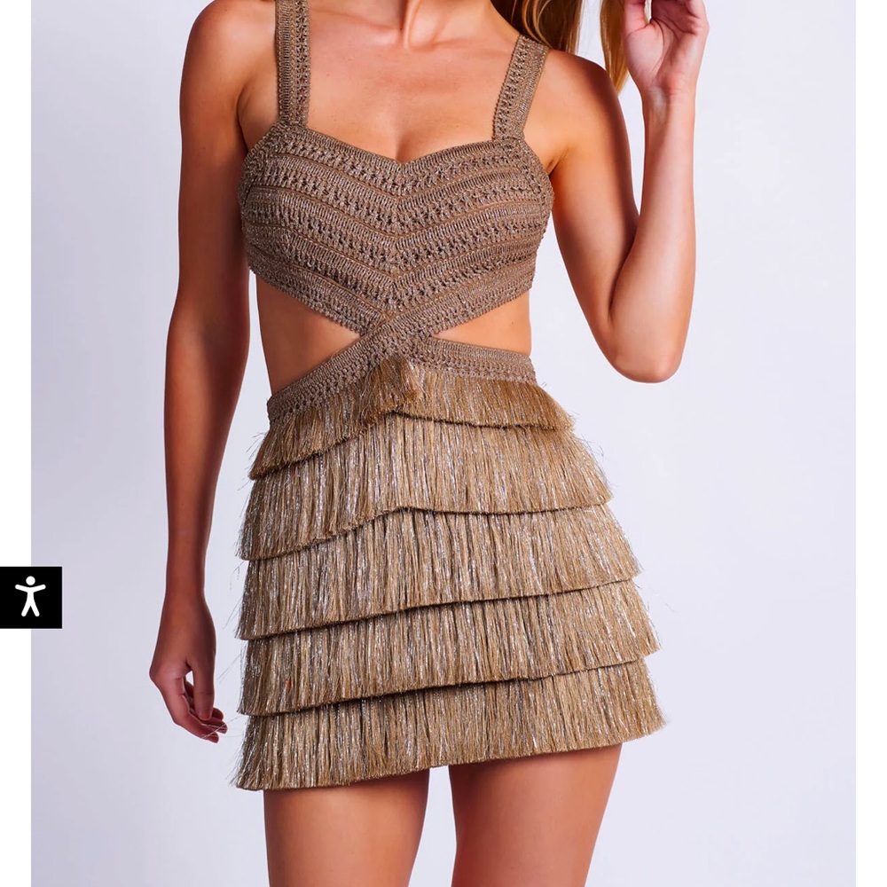 Patbo METALLIC FRINGE CUT-OUT MINI DRESS